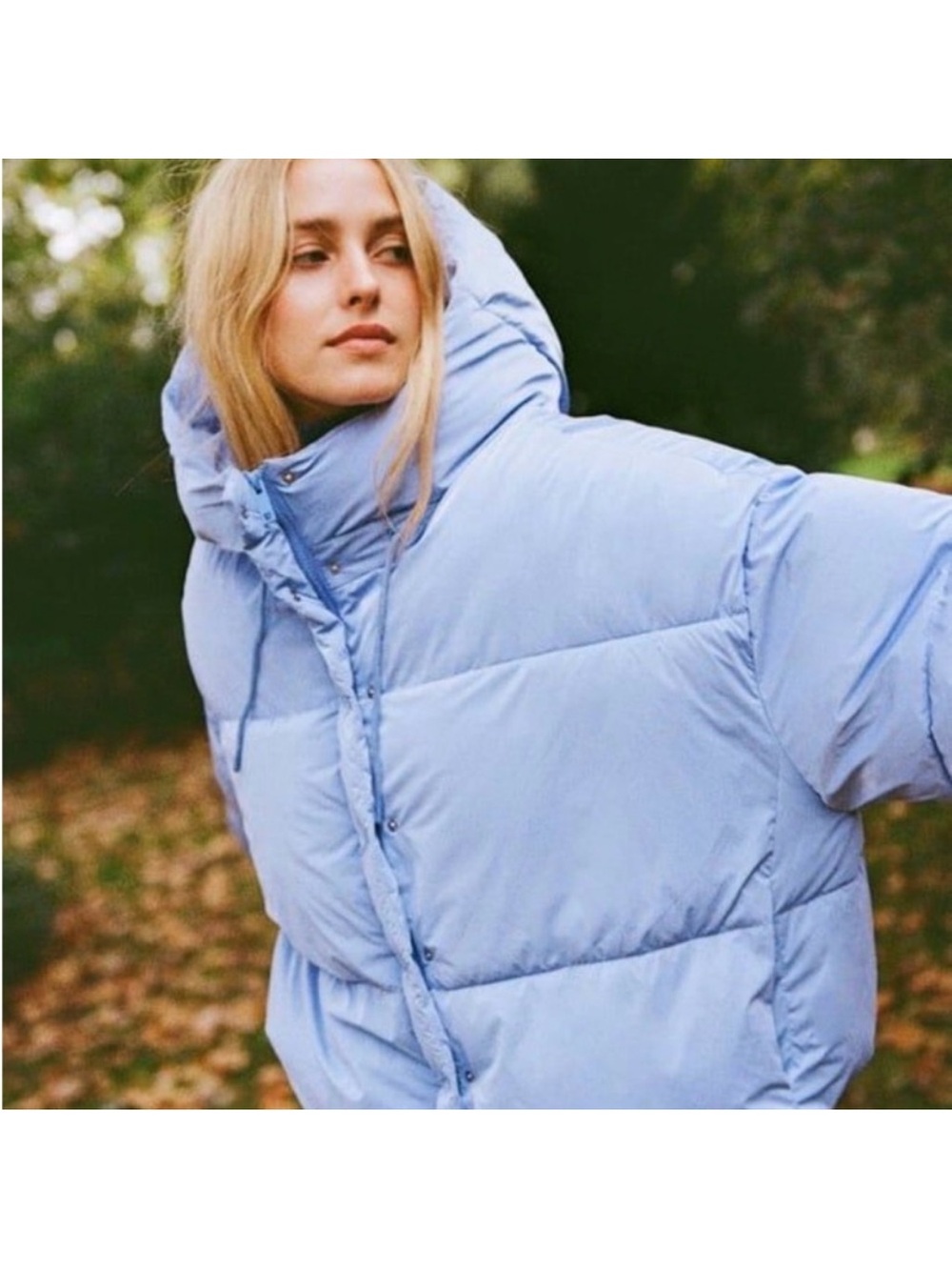 Zara Light Blue Hooded Puffer Jacket for Women
